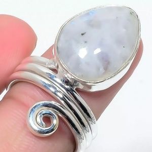 New Large Natural Moonstone & Silver Ring